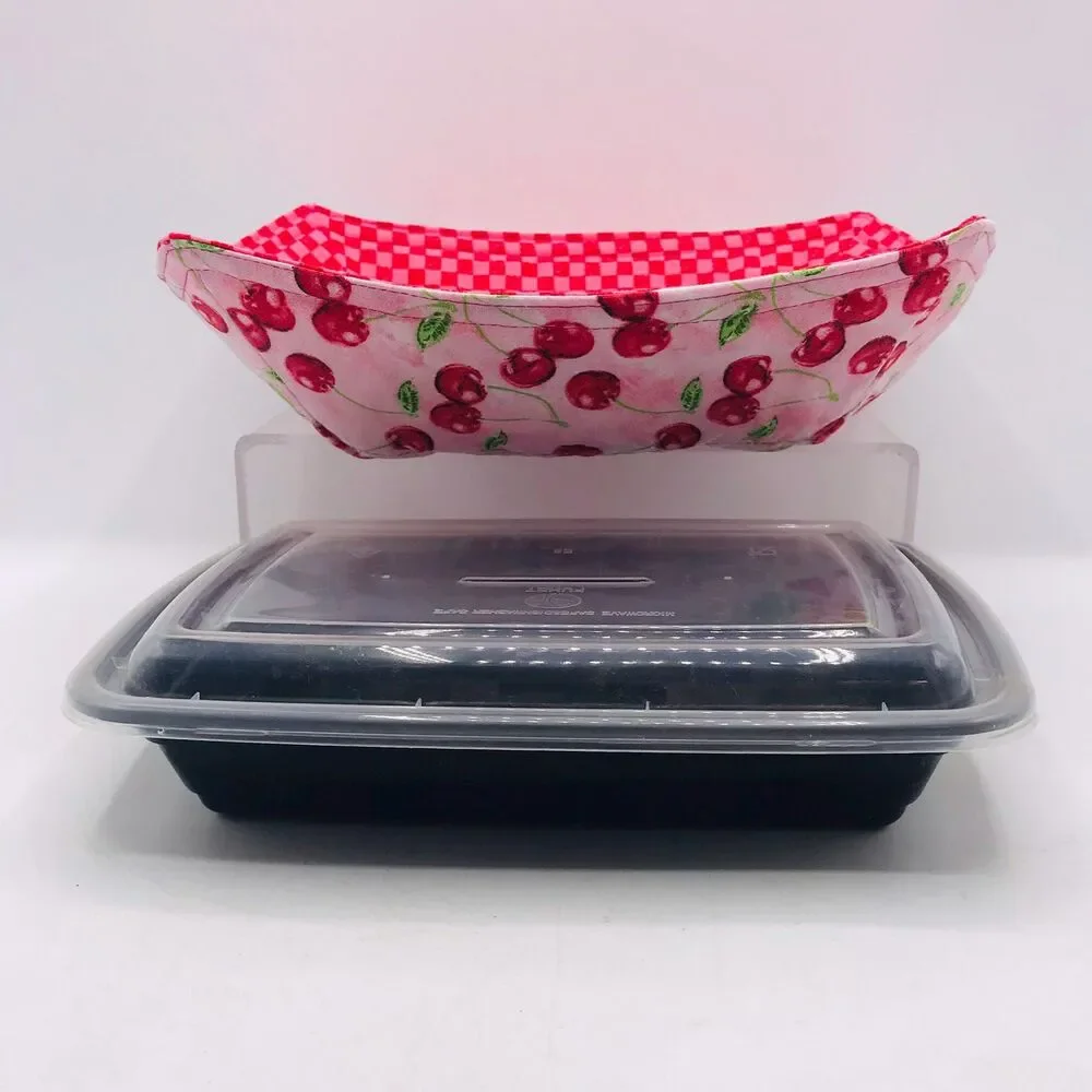 Reversible Microwave Cozie For Takeout Containers Cottage Core Cherry Fabric